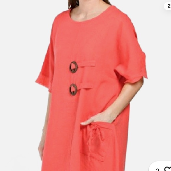 Cristina Vergani NWT Scoop neck 2-Button Cotton/Linen Blend Dress Size Medium - Picture 4 of 14